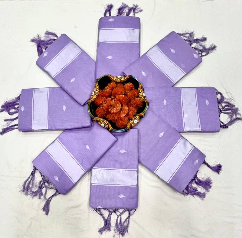 Ethereal lavender silk blend saree with delicate silver motifs