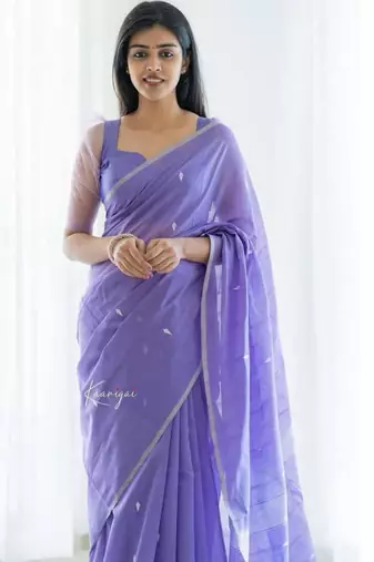Ethereal lavender silk blend saree with delicate silver motifs