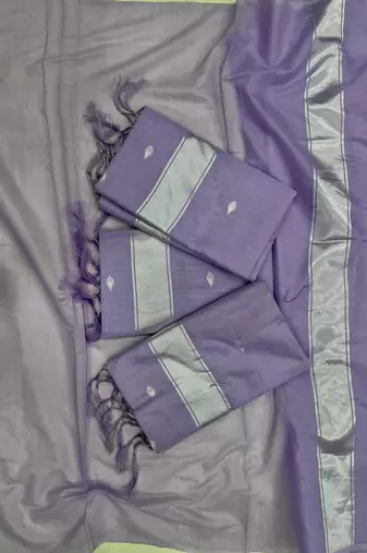 Ethereal lavender silk blend saree with delicate silver motifs