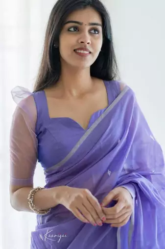 Ethereal lavender silk blend saree with delicate silver motifs