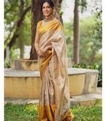 Elegant off white and golden yellow silk blend saree