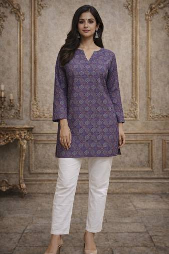 Trending floral digital print muslin silk tunic / stylish short kurti for grilish