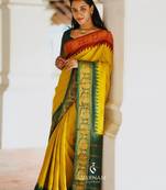 Vibrant mustard yellow silk blend saree