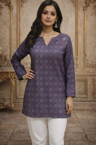  floral digital print muslin silk tunic / stylish short kurti for grilish