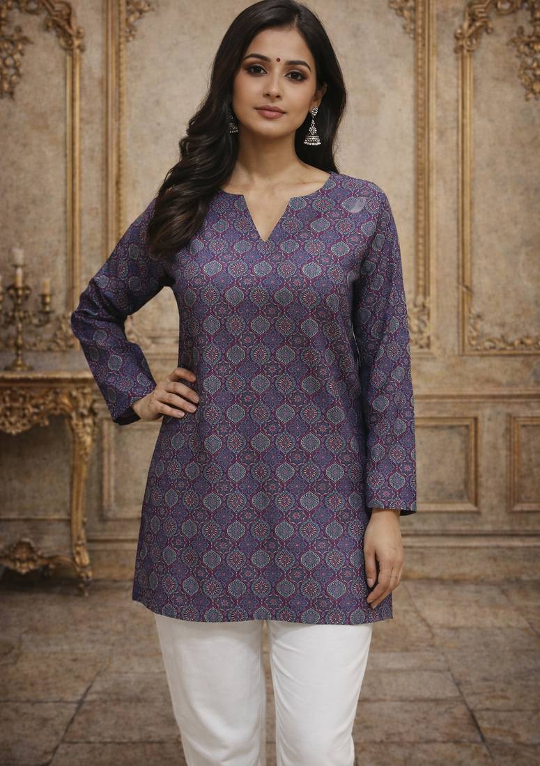 Trending floral digital print muslin silk tunic / stylish short kurti for grilish