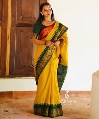 Vibrant mustard yellow silk blend saree 2