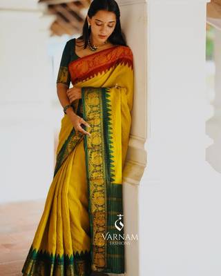 Vibrant mustard yellow silk blend saree 3