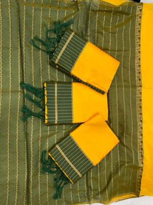 Vibrant mustard yellow silk blend saree 5