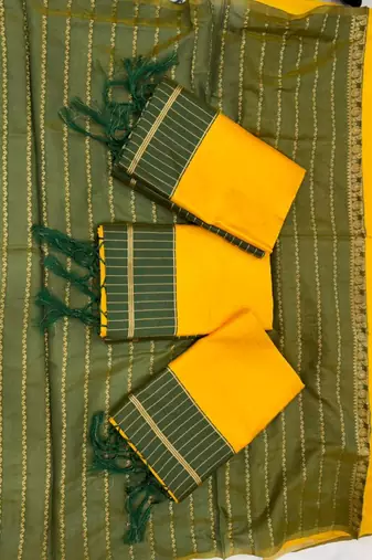 Vibrant mustard yellow silk blend saree