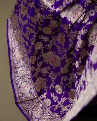 Deep purple silk blend saree with heavy floral zari 3