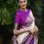 Cream silk blend saree with royal purple zari border