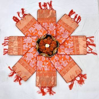 Radiant orange silk blend saree with exquisite gold brocade weave 5