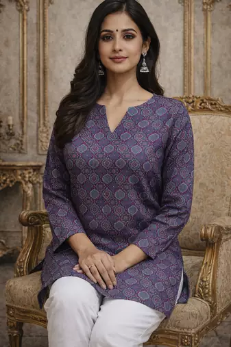  floral digital print muslin silk tunic / stylish short kurti for grilish