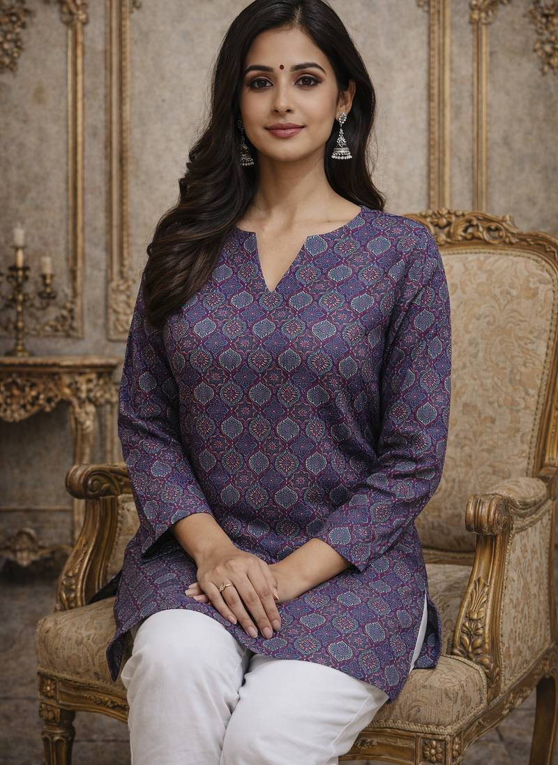 Trending floral digital print muslin silk tunic / stylish short kurti for grilish