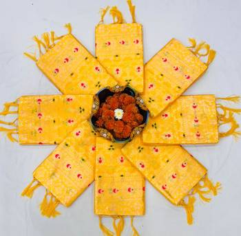 Luminous yellow silk blend saree with multicolored woven butti 4