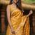 Luminous yellow silk blend saree with multicolored woven butti