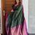 Deep bottle green silk blend saree with magenta border accents