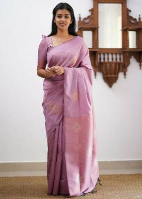 Lavender silk blend saree with subtle copper zari accents 1