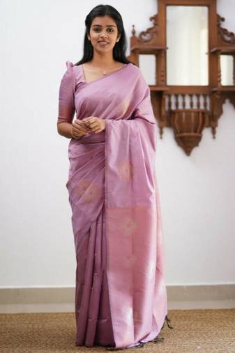 Lavender silk blend saree with subtle copper zari accents