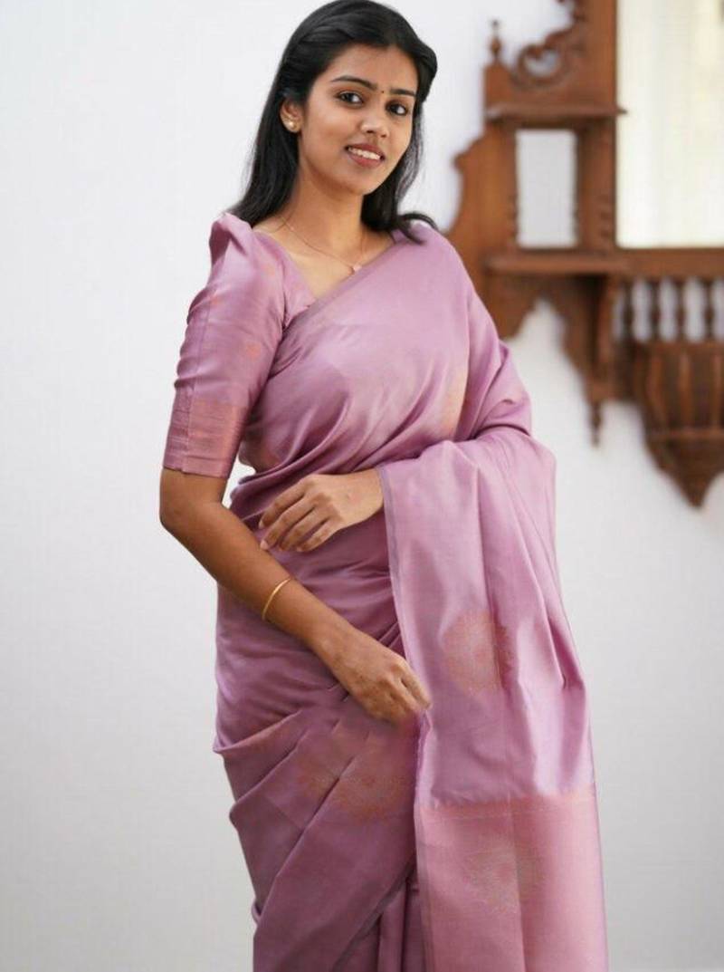 Lavender silk blend saree with subtle copper zari accents