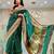 Green striped silk blend saree with ornate maroon border
