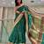 Green striped silk blend saree with ornate maroon border