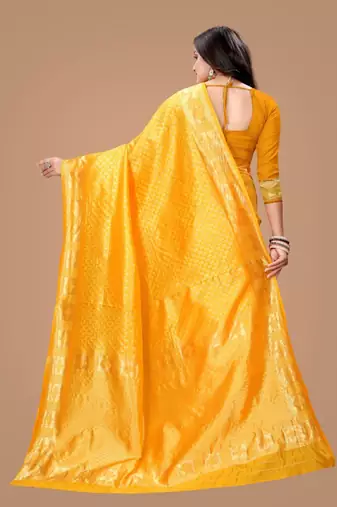 Radiant mustard yellow woven silk blend traditional saree