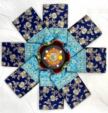 Royal navy blue and sea green silk blend banarasi saree 3