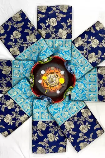 Royal navy blue and sea green silk blend banarasi saree