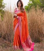 Vibrant orange silk blend saree