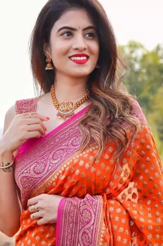 Vibrant orange silk blend saree