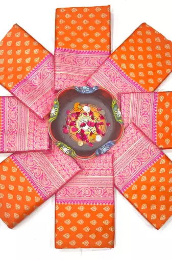 Vibrant orange silk blend saree