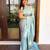 Serene sky blue silk blend saree with minimalist zari