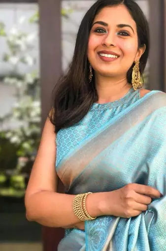 Serene sky blue silk blend saree with minimalist zari