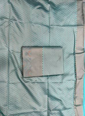 Serene sky blue silk blend saree with minimalist zari 5