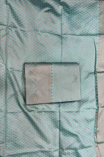 Serene sky blue silk blend saree with minimalist zari