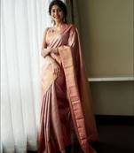 Soft rose gold and blush pink silk blend saree