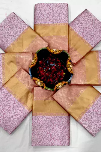 Soft rose gold and blush pink silk blend saree