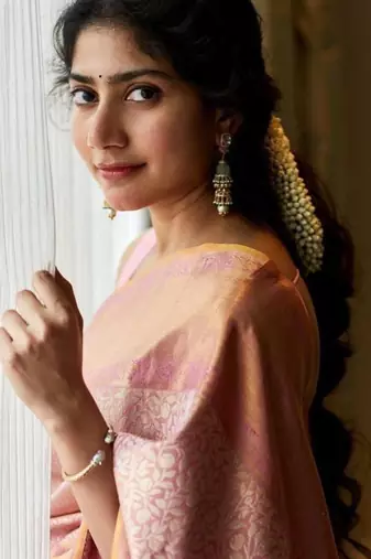 Soft rose gold and blush pink silk blend saree