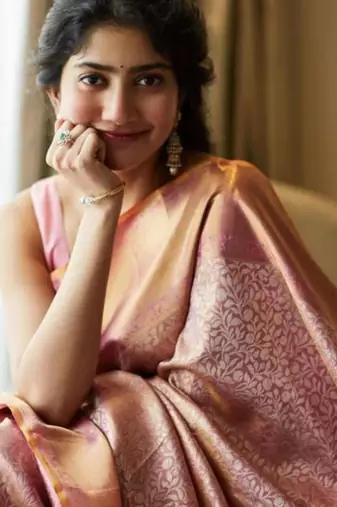 Soft rose gold and blush pink silk blend saree