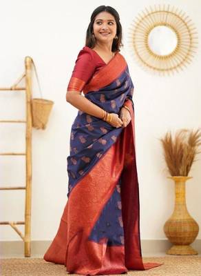 Navy blue  silk blend saree 2