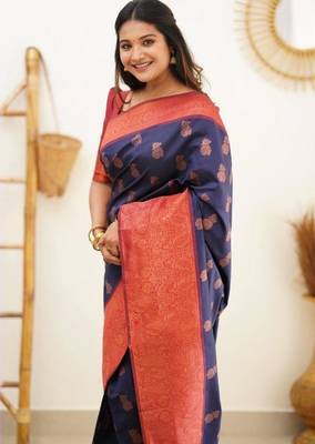 Navy blue  silk blend saree 3