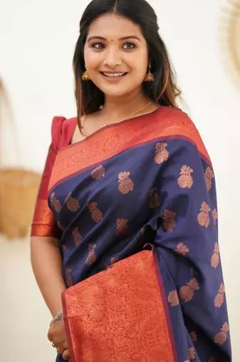Navy blue  silk blend saree