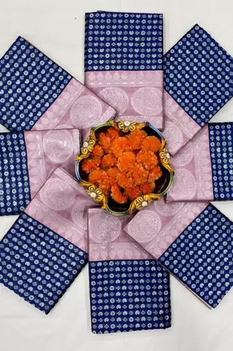 Midnight blue silk blend saree with lilac brocade border