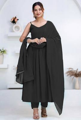 Black pintuck solid rayon stitched sleevless flared pant suit set 1
