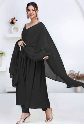 Black pintuck solid rayon stitched sleevless flared pant suit set 2