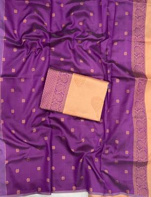 Peach and plum purple woven silk blend saree 3