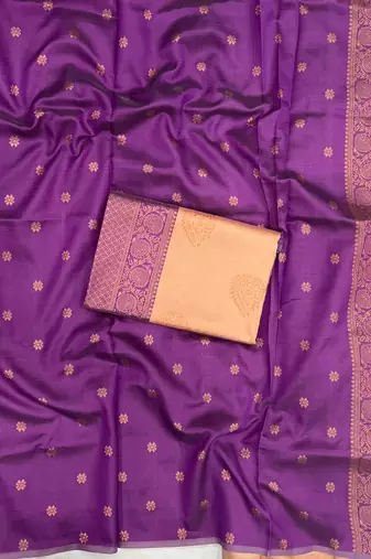 Peach and plum purple woven silk blend saree