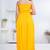 Mustard pintuck solid rayon stitched sleevless flared pant suit set