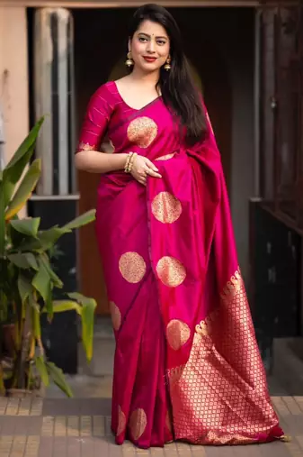 Magenta pink silk blend saree